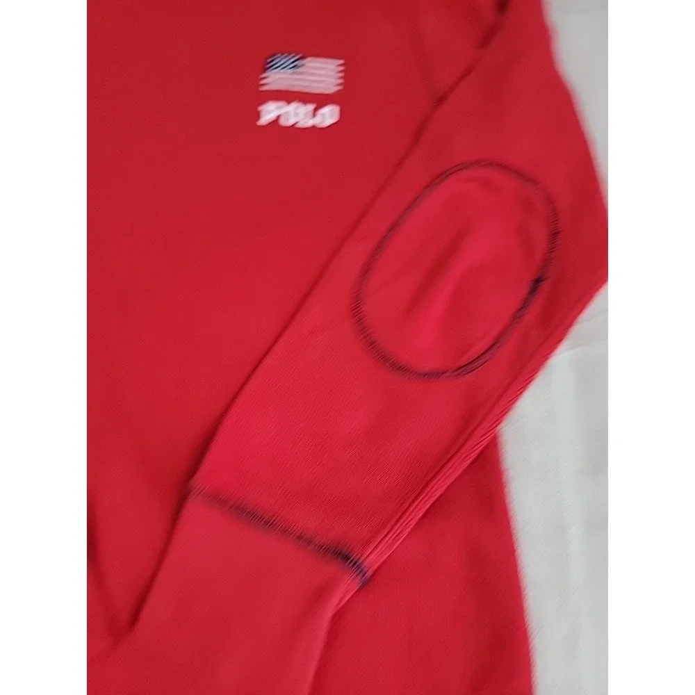 Polo Ralph Lauren Thermal Shirt Mens Medium Red Waffle Knit Elbow Patch Flag